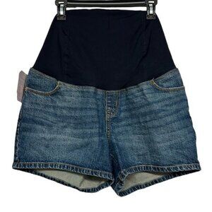Isabel Maternity Ingrid 4" Inseam Crossover Panel Denim Shorts Size 12 NWT #7059
